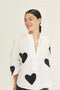 Cupid Linen Shirt - Off-White with Metallic Black Hearts-Shirt-Lanhtropy-S-Off-white w/Foil Dark Blue Hearts-Urbanheer