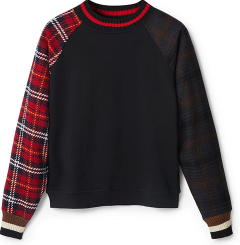 DESIGUAL SWEATER PLAID SLEEVE