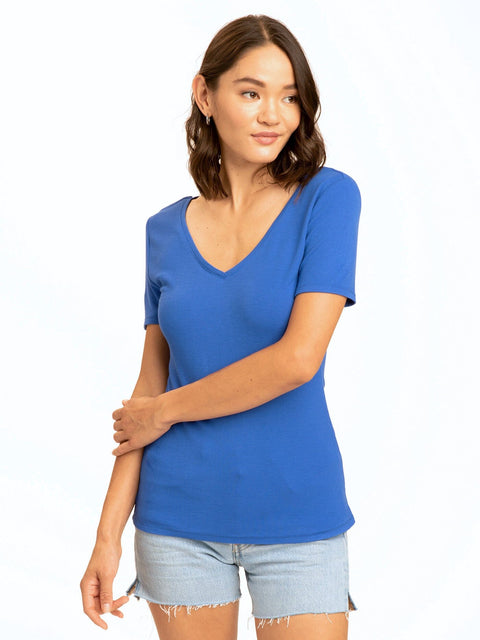 Darina Feather Rib Double V-Neck Top