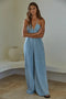 Denim Cotton Plunged V-Neck Wide Leg Jumpsuit Light Blue-Jumpsuit-By Together-S-Light Blue-Urbanheer
