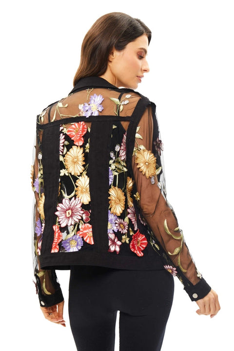 Denim Jacket with Mesh Inserts and Vibrant Embroidery-Jacket-Adore-S-Urbanheer