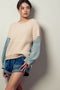 Denim Sleeve Two Tone Knit Sweater IVORY-Sweater-Fashion Week-S/M-Urbanheer
