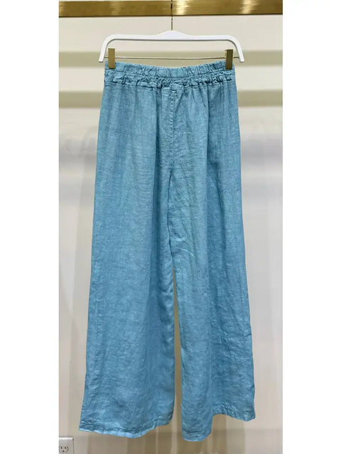 Diamond Lace Waistband Wide Leg Linen Pants Blue Zuccero-Pants-MILIO MILANO-XS-Blue Zuccero-Urbanheer