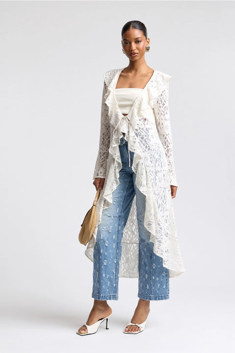 Distressed Darted Belted Wide-Leg Jeans