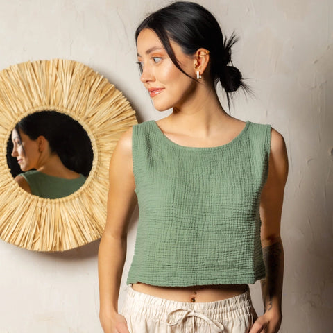 Double Layer Muslin Tank Top-Tank Tops-Moa-Length: 17" inch - 44cm Wide: 18.5"inch- 47cm-Green-Urbanheer