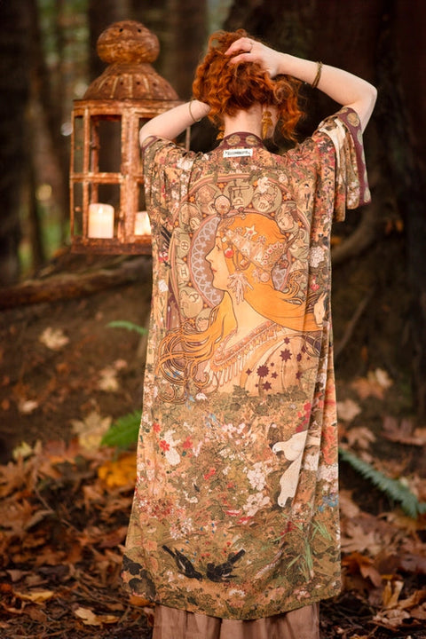Dreamweaver Bamboo Kimono Duster Robe with Zodiac Signs-Kimono-Market of Stars-length 118cm width 78 cm-Urbanheer