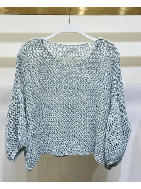Drop Shoulder Crochet V-Neck Tunic Aqua Blue-Tunic-MILIO MILANO-One Size-Aqua Blue-Urbanheer