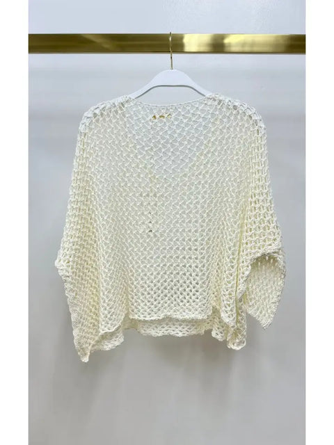 Drop Shoulder Crochet V-Neck Tunic Cream-Tunic-MILIO MILANO-One Size-Cream-Urbanheer