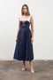 Elastic Straps Front Tie Contrast Midi Dress-Dress-Moon River-XS-NAVY-Urbanheer