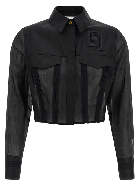Elisabetta Franchi Logo Embroidery Maxi Crop Shirt