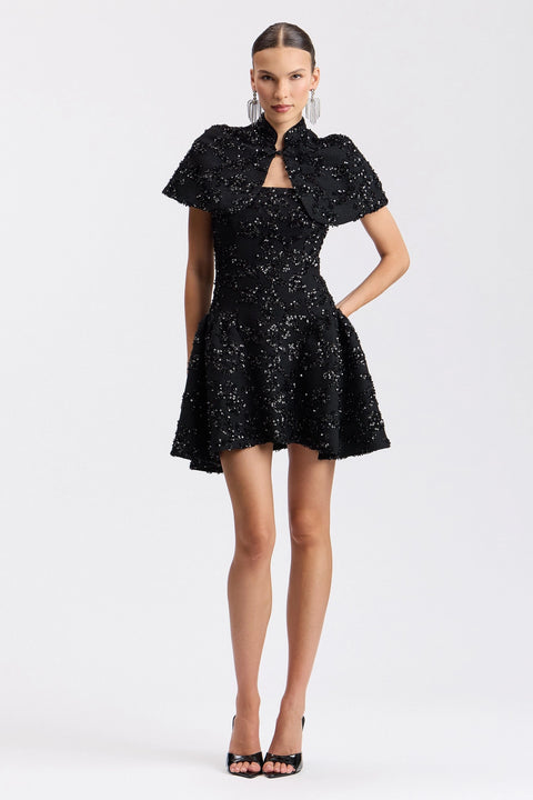 Embellished Mini Dress with Capelet
