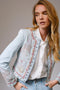 Embroidered Studded Denim Jacket-Jacket-Blue B-S-LIGHT WASH-Urbanheer