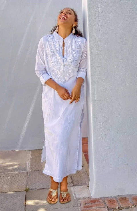 Embroidered Udaipur Kurta - La Di Da White/Silver-Dress-Gretchen Scott LLC-XXS-White/Silver-Urbanheer