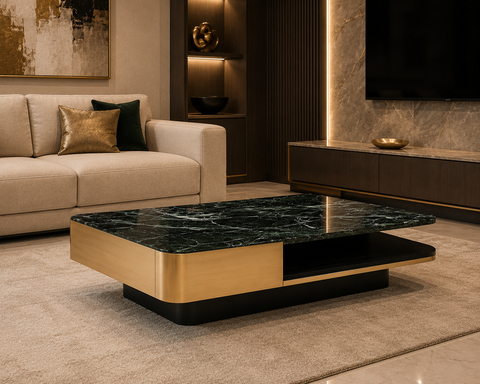 Emerald Luxe Marble & Steel Coffee Table