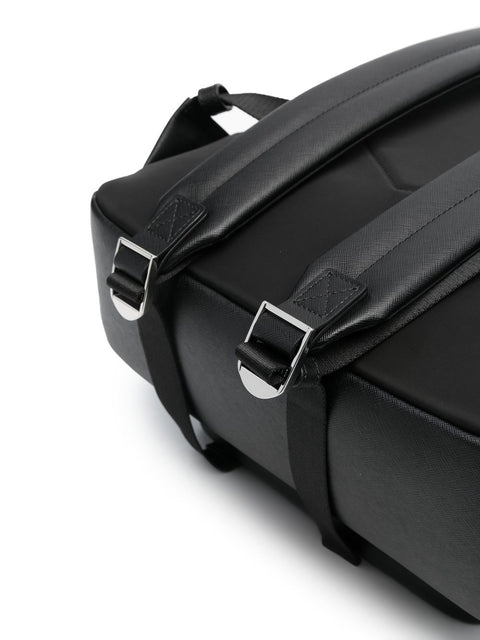Emporio Armani Asv Regenerated Saffiano Leather Round Backpack With Eagle Plate