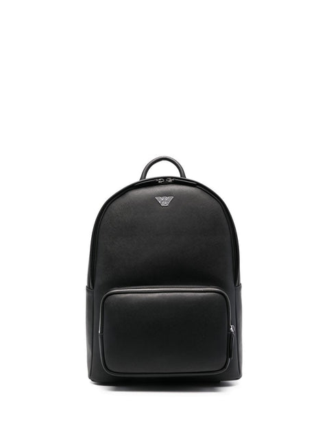 Emporio Armani Asv Regenerated Saffiano Leather Round Backpack With Eagle Plate