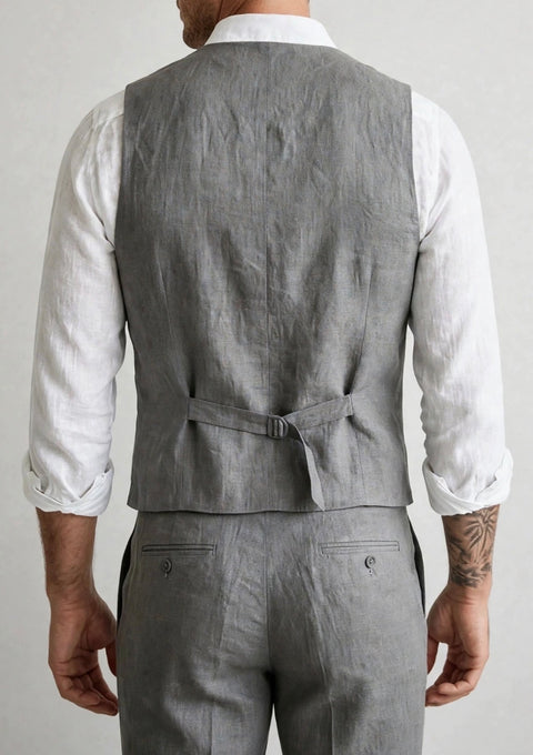 European Pure Linen Men's Vest Grey