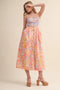 Exclusive Floral Button Down Tape Trim Midi Dress