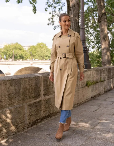 Extra-Long Oversized Cotton Trench Coat with Belt Beige-Trench Coat-Attentif Paris-S-Beige-Urbanheer