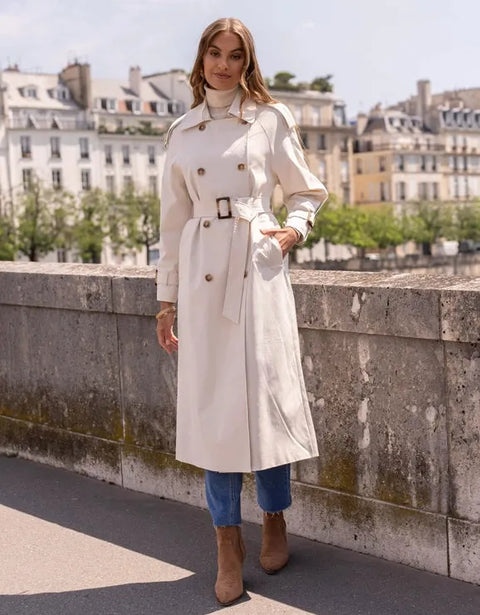 Extra-Long Oversized Cotton Trench Coat with Belt Off-white-Trench Coat-Attentif Paris-S-Off-white-Urbanheer