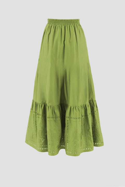 Eyelet Detail Elastic Waist Midi Skirt GREEN-Skirts-Moon River-S-GREEN-Urbanheer
