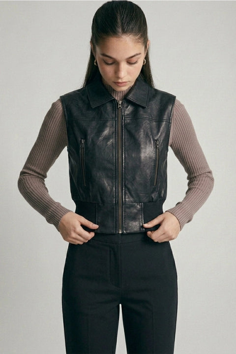 Faux Leather Zip Up Vest