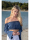 Flare Midnight Blue Off-Shoulder Top