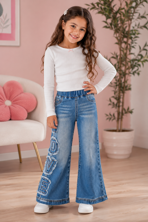 Flared Pants w/ Love Patch Detail