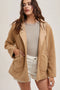 Fleece Hooded Button Down Jacket Inner Faux Suede