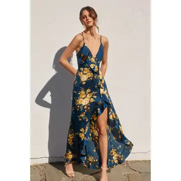 Floral Asymmetrical Ruffle Maxi Dress