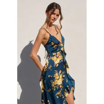 Floral Asymmetrical Ruffle Maxi Dress
