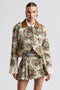 Floral Brocade Fitted Blazer with Lace Trim Sleeves