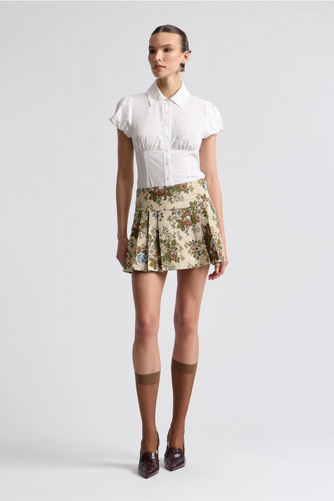 Floral Brocade Pleated Mini Skort