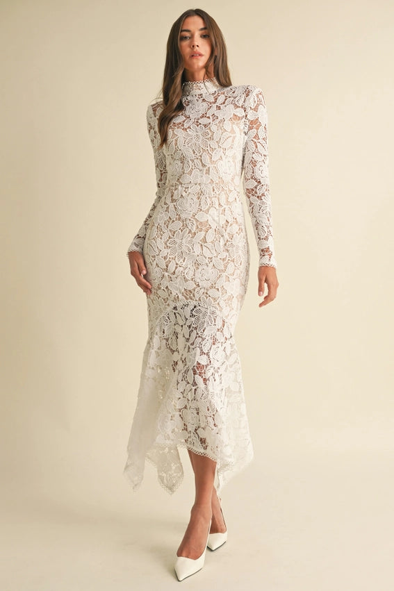 Floral Lace Midi Dress White from Endless Blu exclusive at Urbanheer. Floral Lace Midi Dress White from Endless Blu exclusive at Urbanheer.
