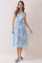 Floral Print Tie Waist Fit & Flare Midi Dress Blue