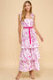 Floral Print Tiered Adjustable Straps Midi Dress-Dress-TCEC-S-PINK-Urbanheer