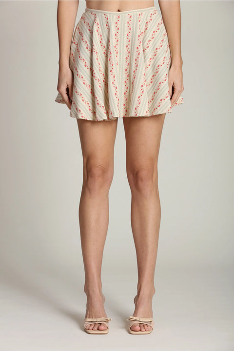 Floral Stripe Cotton Flared Mini Skirt