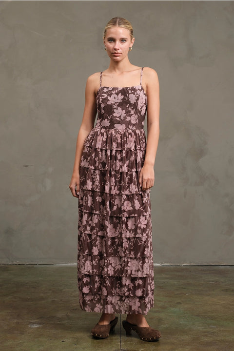 Flower Mesh Printed Tier Dress