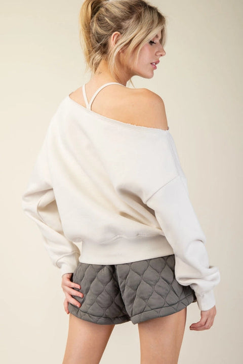French Terry Fleece Off Shoulder Sweatshirt Bone-Sweatshirt-Rae Mode-S-Urbanheer