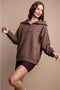 French Terry Ribbed Contrast Quarter Zip Up