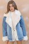 Fur Collard Cuff Over Sized Washed Denim Jacket-Jacket-Blue B-S/M-DENIM-Urbanheer