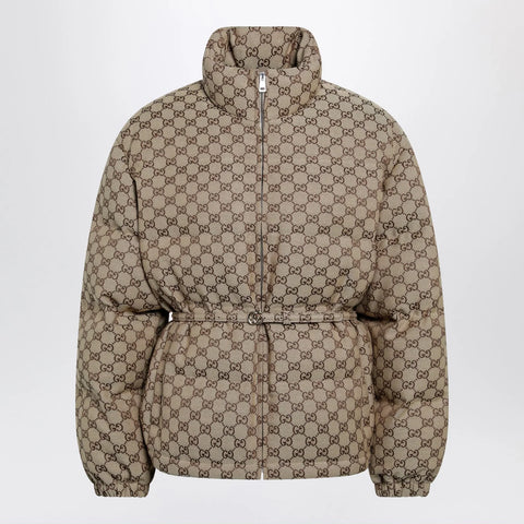 GUCCI Belted jacket in beige GG fabric