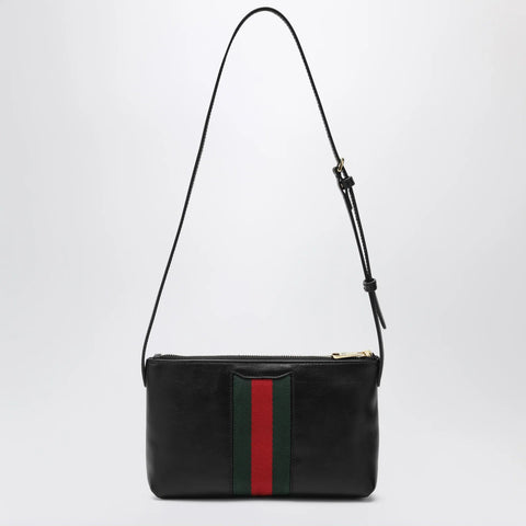 GUCCI Black Leather Mini Horsebit Web Bag