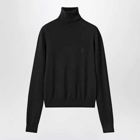 GUCCI Black Wool Turtleneck With Logo Embroidery