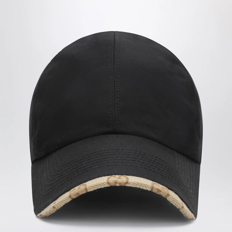 GUCCI Black cotton baseball cap with GG trim