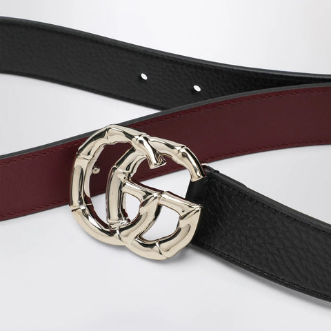 GUCCI Black leather belt with bamboo GG Marmont buckle