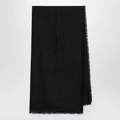 GUCCI Black wool and silk GG jacquard shawl