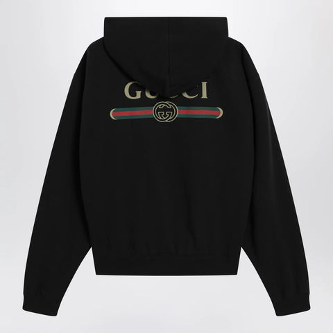 GUCCI Black zip hoodie in cashmere blend with logo print