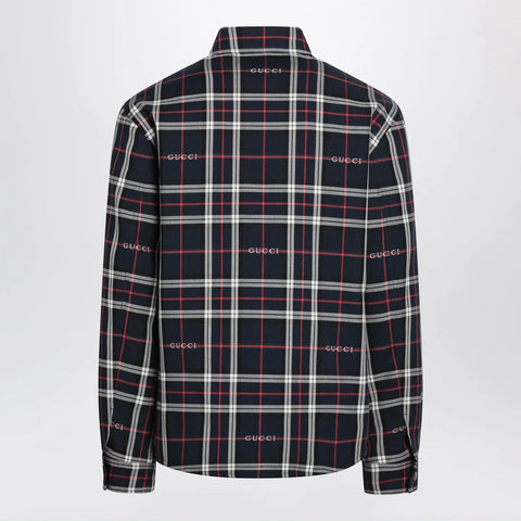 GUCCI Blue cotton jacquard tartan shirt