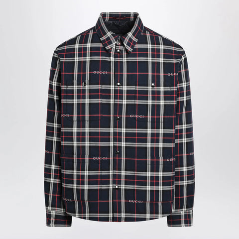 GUCCI Blue cotton jacquard tartan shirt